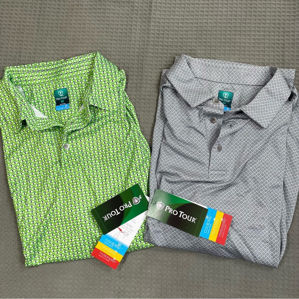 Pro Tour Cool Play Golf Polo Shirt Medium Men’s NWT Set Of 2 Performance Stretch